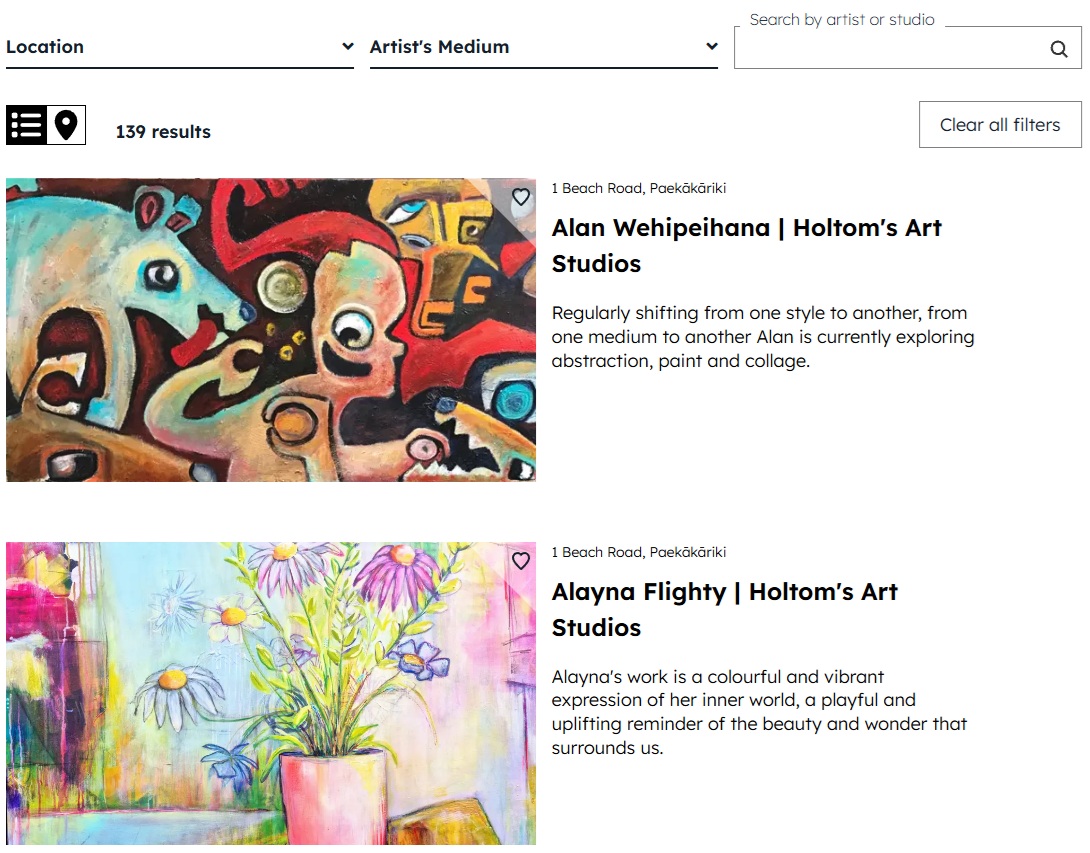 List of artists in the art trail webiste