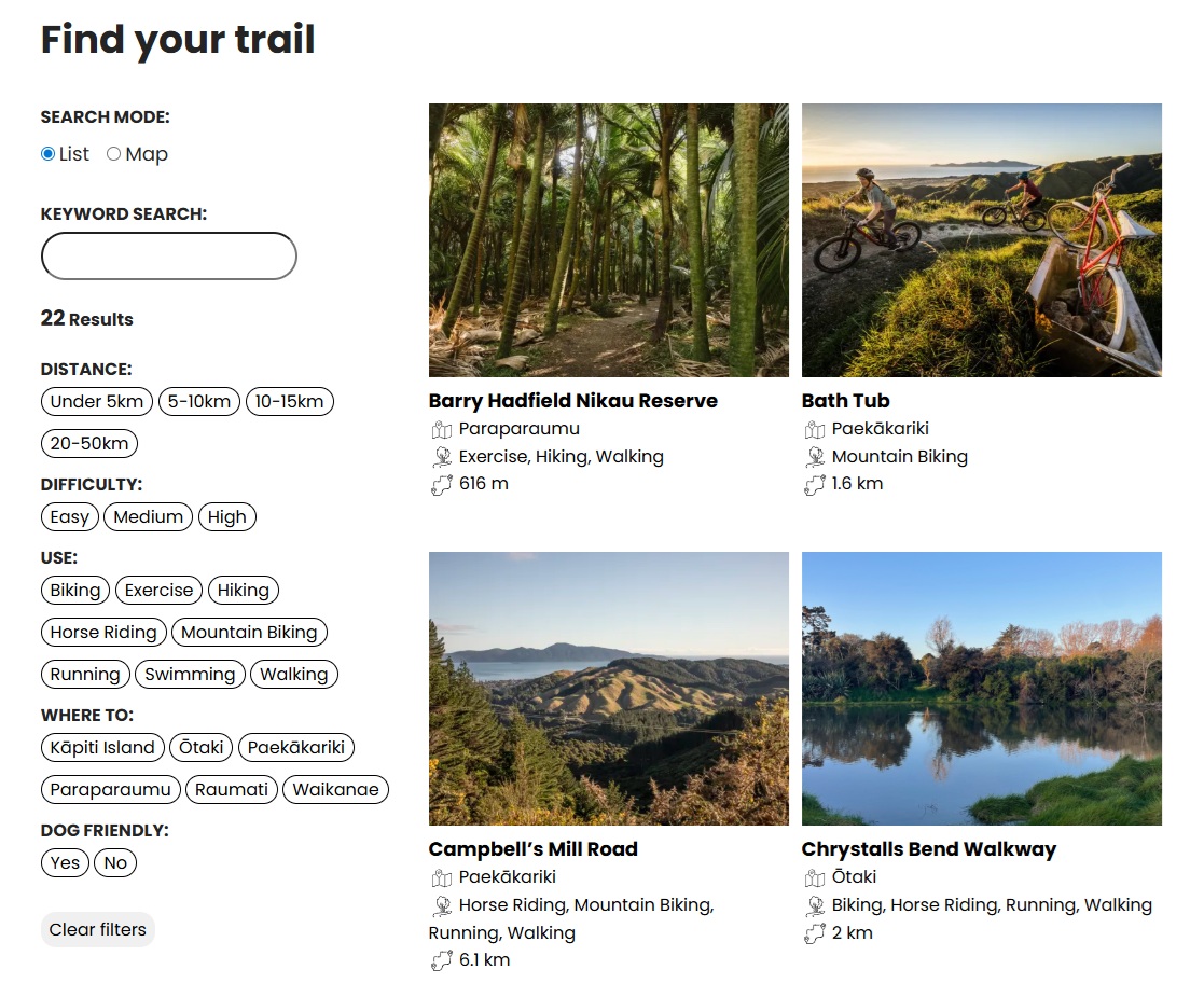 Shoing the website trail section