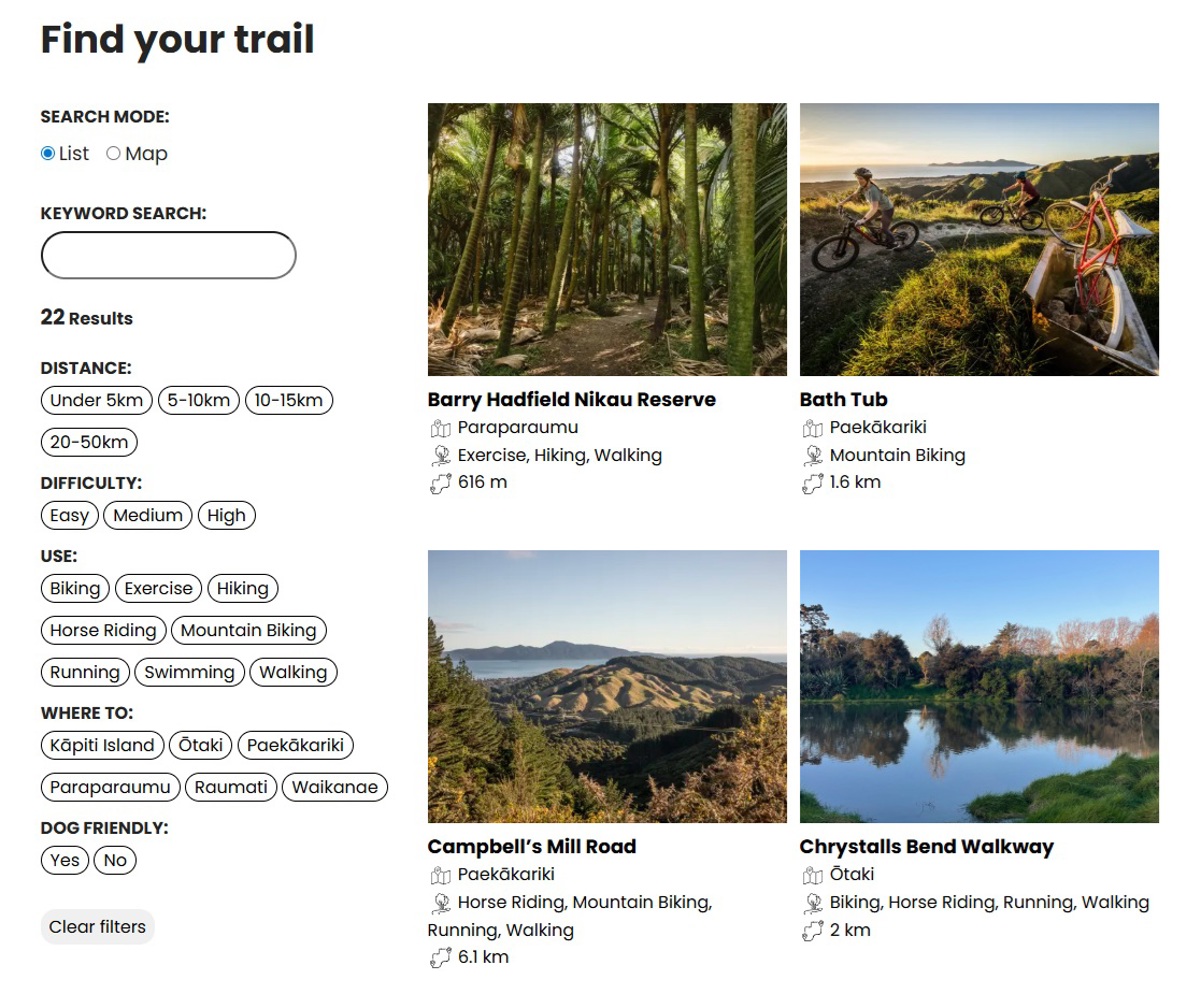 Shoing the website trail section